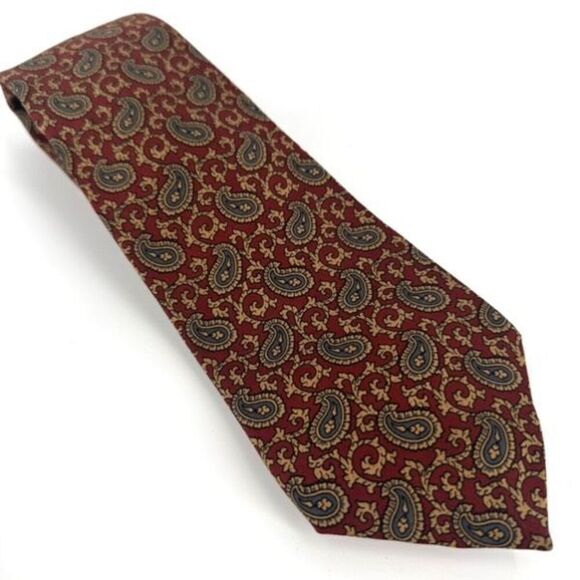 Vintage Burberrys of London Men's Silk Paisley Neck Tie Burgundy Gold One Size - Picture 1 of 8